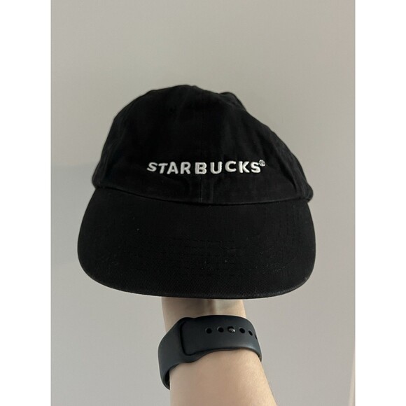 Starbucks Employee Uniform Strapback Black Cap Hat Adjustable - Picture 1 of 5